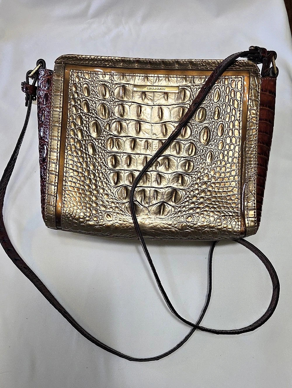 Brahmin Melbourne Leather Crossbody in Gold & Brown NWT